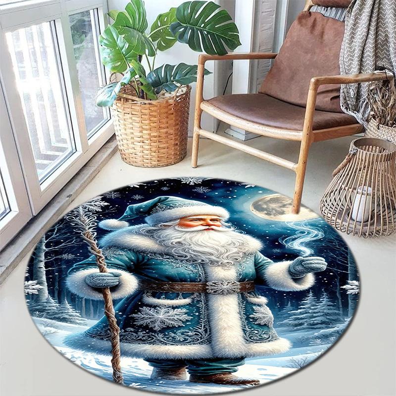 Cute Christmas Day Gift Bell Santa Claus Snowman Christmas Tree round rug Home Soft Decorative Anti slip Chair Mat Carpet Outdoor Floor Mat Carpet 6