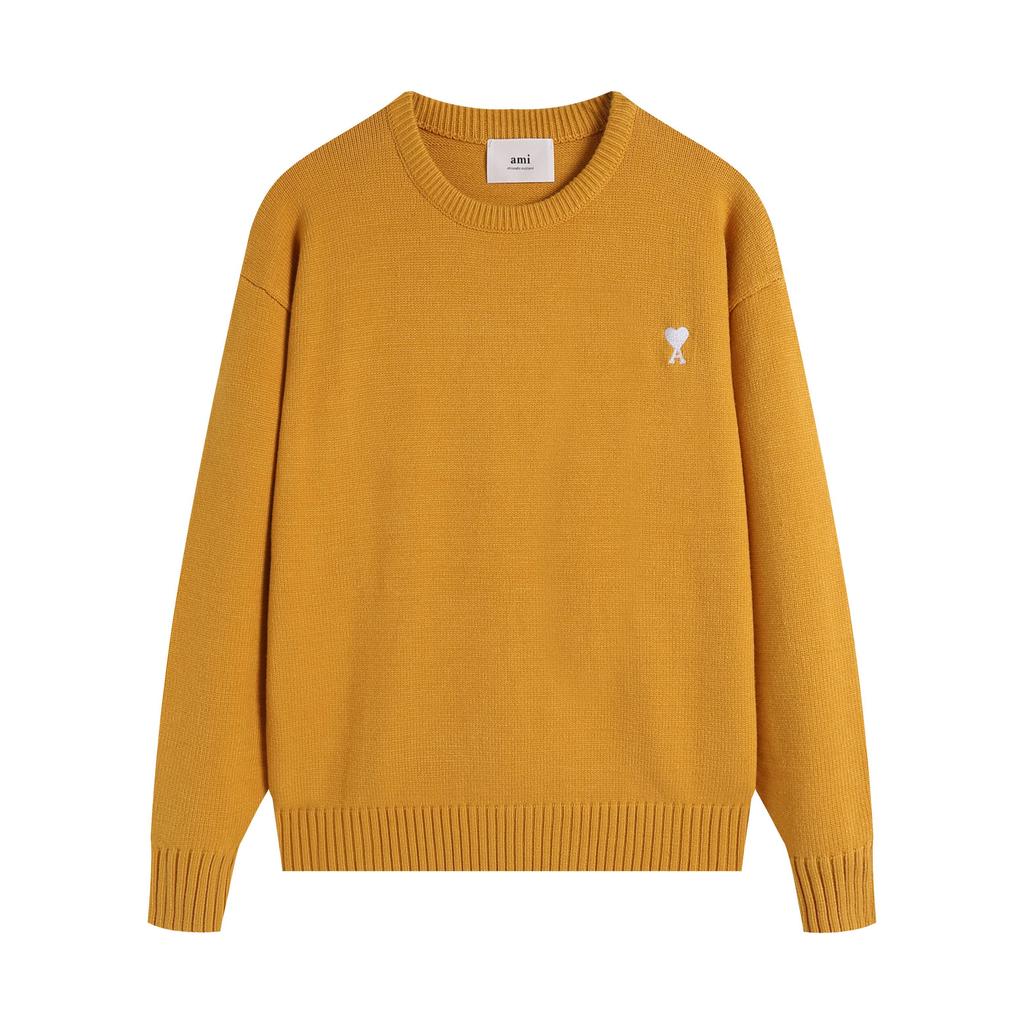 AMI 2025 Klasický pár Kulatý výstřih Stejná barva Plochá výšivka Láska Vlněný svetr