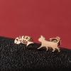 Japanese & Korean Style Asymmetrical Fish Bone Cat Earrings for Girls - Stainless Steel Niche Design