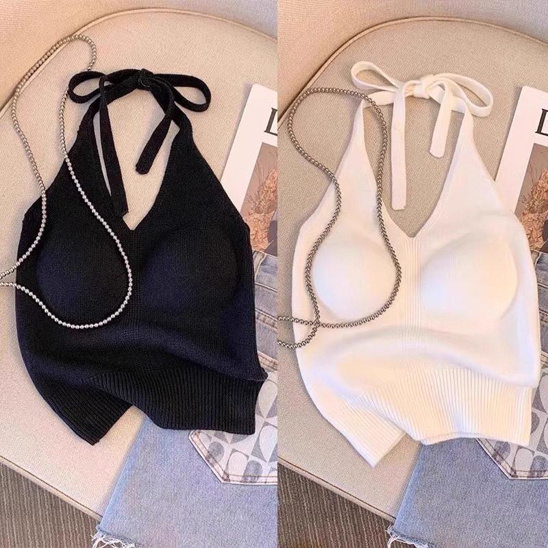 Retro Hong Kong Style Halterneck Camisole: Women's Summer Dopamine Look – Sleeveless, Backless Hot Girl Top