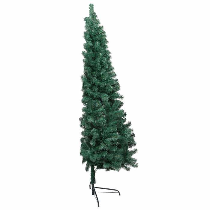 Maison Exclusive - Demi-arbre de Noël artificiel pré-éclairé et boules vert 210 cm