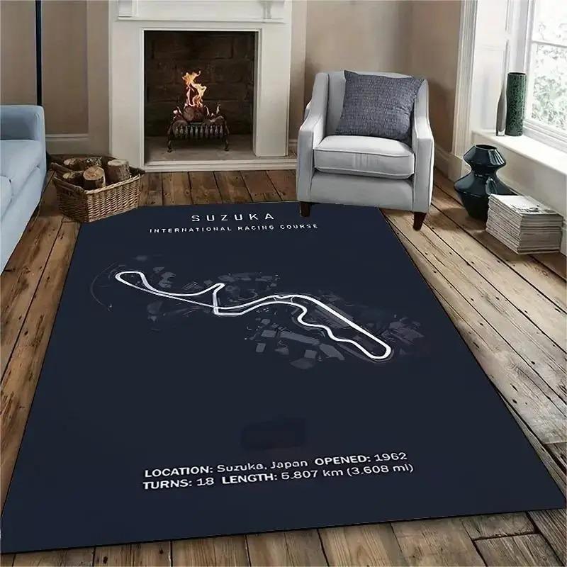Kober Grand Prix, Koberec s tématikou motorsportu, Design dráhy F1, Snadno čistitelná rohožka, Protiskluzová podložka pro domácí vchod do ložnice