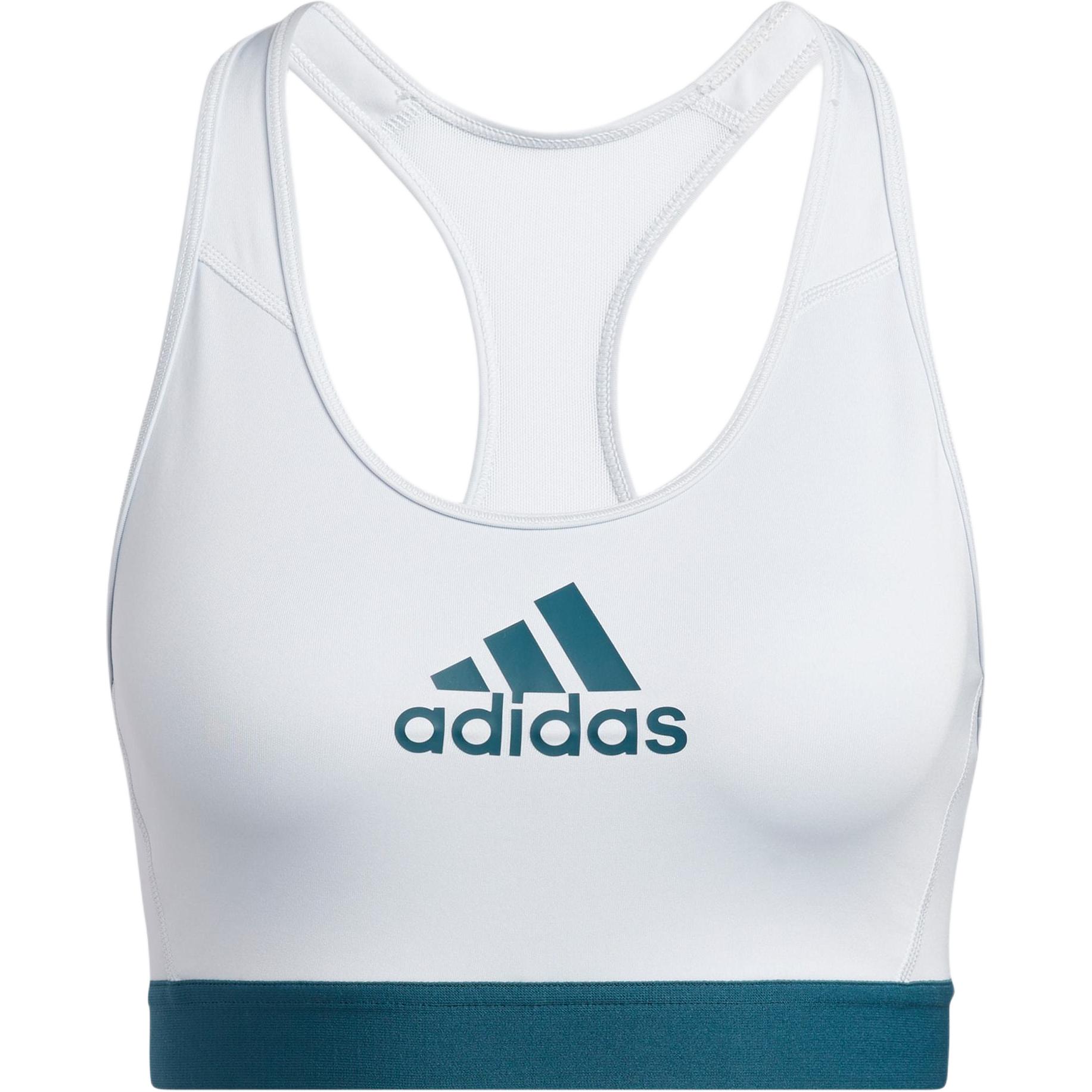 

Adidas Не отдыхайте Alphaskin Bra Letter Logo Print Medium Support Быстросохнущий спортивный бюстгальтер Женское нижнее белье Светло-голубой GM2818