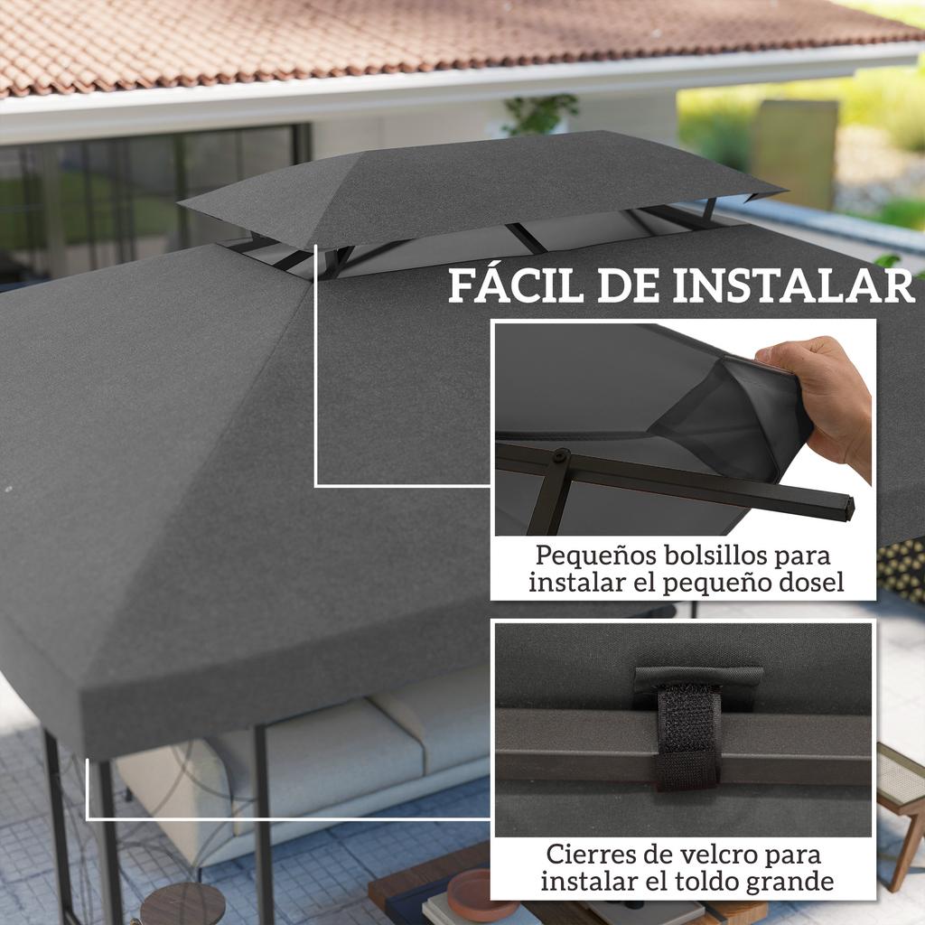 Replacement Canopy 4x3 m with Double Roof Drainage Holes and UV Protection Canopy Only NOT Including Frame Dark Grey