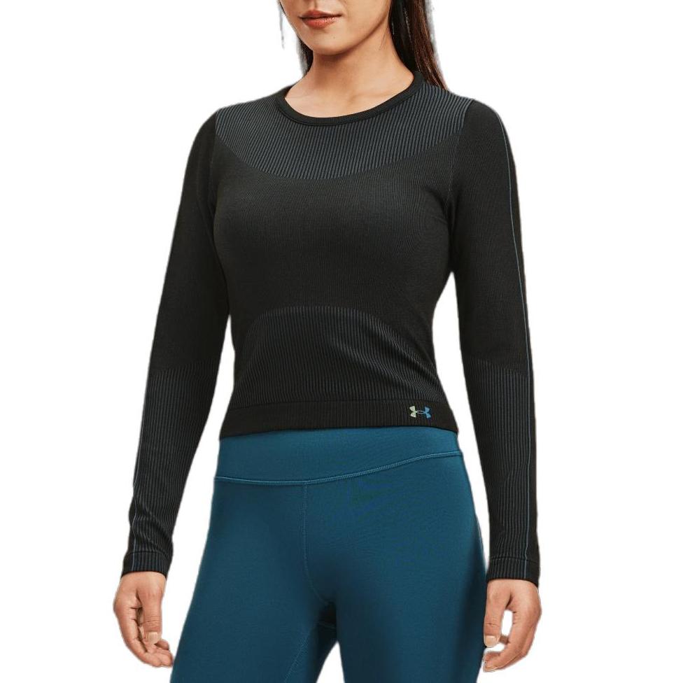 Under Armour Solid Color Casual Logo Print Crew Neck Long Sleeve T-Shirt Women Tops Black 1373930-001