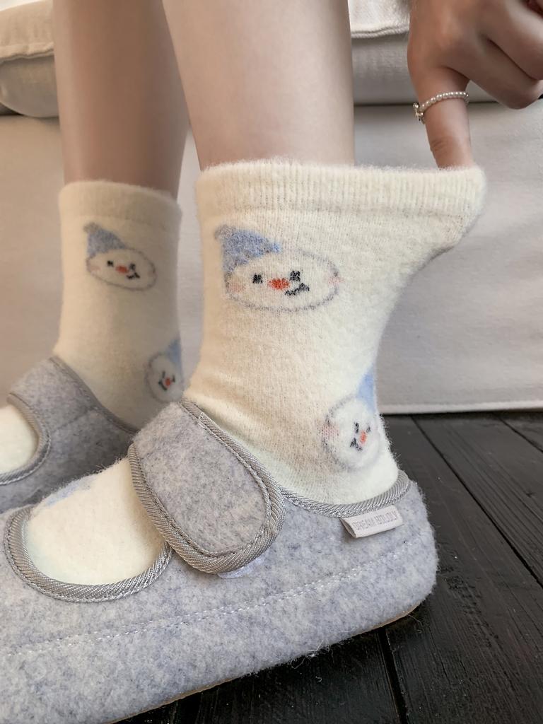 Winter Socks Mink Fleece Piled And Thickened Fluffy Socks, Cartoon Cute Animal Medium Tube Socks