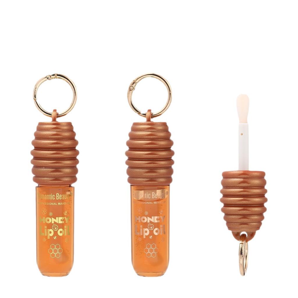 Honig Lippenöl Essenz Feuchtigkeitsspendender Lippenbalsam Hydrierender Lipgloss mit Schlüsselanhänger zum Aufhängen an der Tasche Aufpolsternder Lippen-Glanz