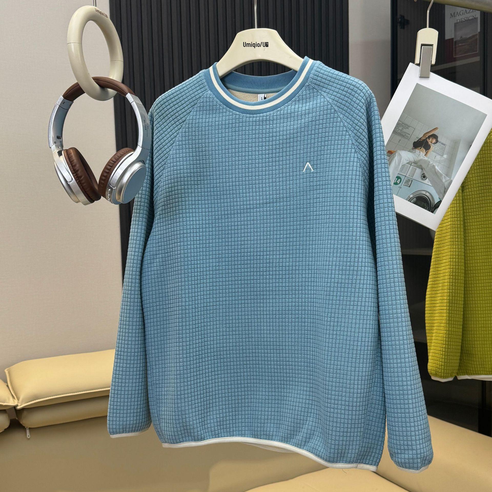 

New Outdoor Mountain Style Color Block Fleece Couple Sweatshirt - Warm, Textured, Round Neck, Long Sleeve. XL (Recommended 160-180 Jin) сірий колір/синій