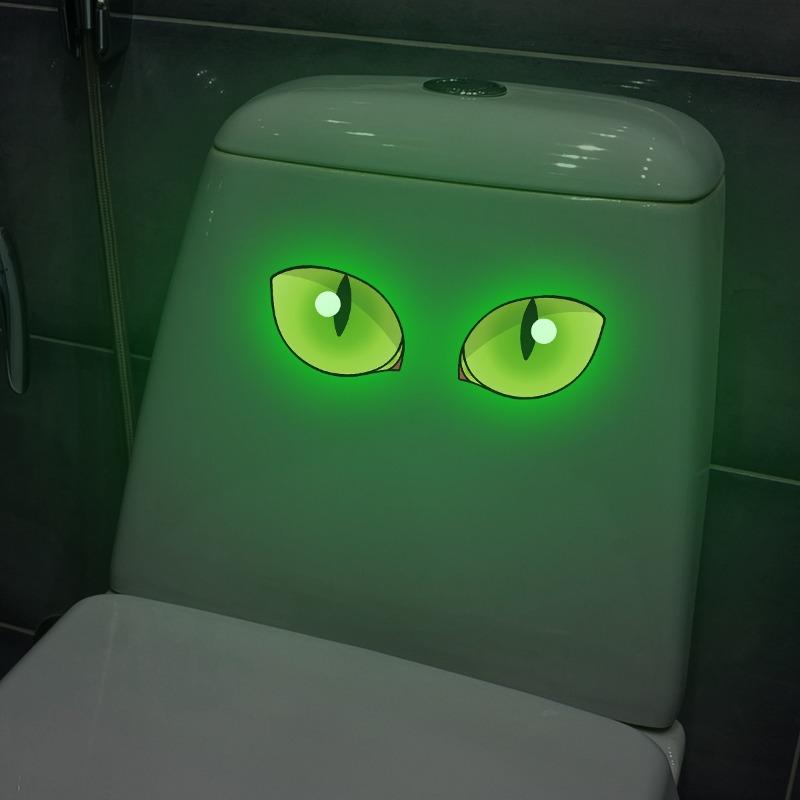 Glowing Cheetah Eyes Bathroom Stickers Waterproof Wall Decals Creative Toilet Decor Home Toilet Wall Decoration Stickers
