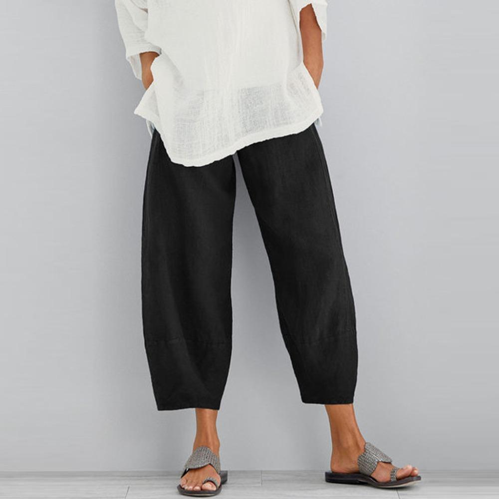 Women's High Waist Loose Fit Cotton Cropped Pants Casual Wide Leg Trousers