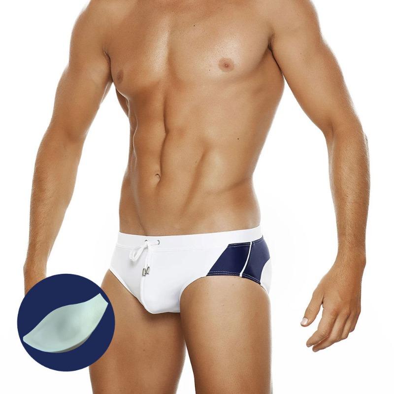 UXH men's new summer fashion color matching triangle swimming trunks with cup anti-light three-dimensional, triangle beach shorts