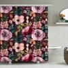 Watercolor Floral Shower Curtain Waterproof Bathroom Decor Burgundy Pink Green Red Colorful Bloom Patterns Set Includes 1 Panel
