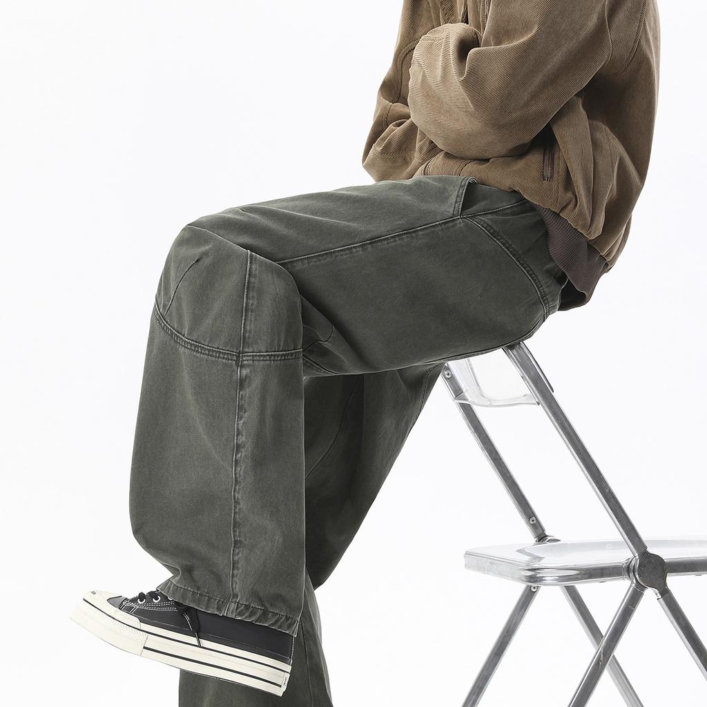 American retro scimitar pants washed silhouette deconstruction design sense casual pants men and women ruffian handsome long pants mopping pants