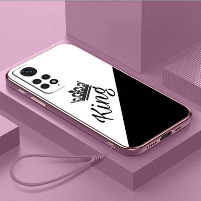 Luxury Plated TPU Phone Case With Lanyard for Xiaomi Redmi Note 10S 11S 12S 7 8 9 10 11 12 Pro 9T 9A 10C 12C 13C Cases A17 Couple Queen King Cover