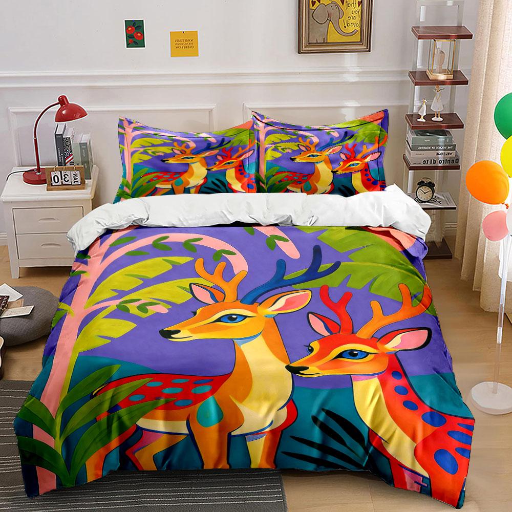 

Colorful deer and foliage. Bedding sets Duvet cover sets Duvet covers Pillowcases(1 * Duvet Cover 2 * Pillowcases, without duvet insert) 135x200cm