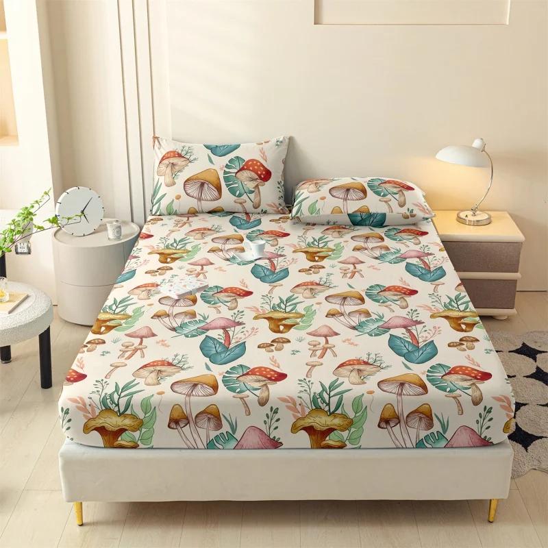 1pc Brushed Floral Print Polyester Fitted Sheet With Elastic Bands Non-Slip Mattress Cover for Single Double King Bed 153*203cm