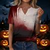 Women's Casual V Neck Short Sleeve Button T Shirt Halloween Themed Graphic Print Top Fashionable Comfortable Fit