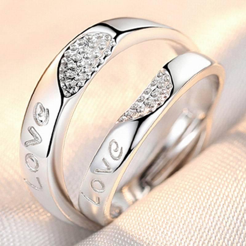 Korean Style Zircon Couple Rings: Elegant, Versatile, Adjustable Crown Design for Men and Women