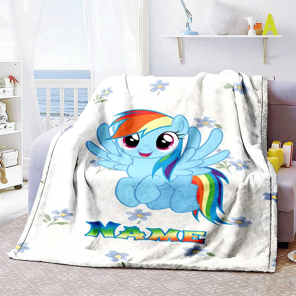 Little Pony (2) Personalized Name Blanket Throw Customizable Blanket Soft Warm Cozy Throw For Seaside Bed Office Bedding All-Season Use