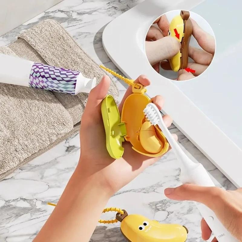 Plastic Toothbrush Head Protective Cover Banana Shape Toothbrush Dust Cap Cover 2In1 Brush Protect Toothbrush Storage Organizer