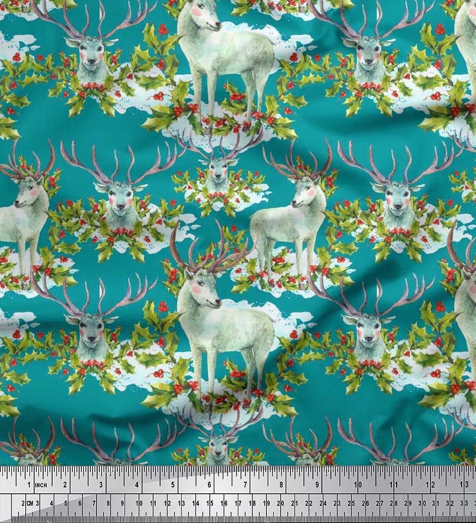 

Японська креп-атласна тканина Soimoi, червоні ягоди, листя падуба та декоративна тканина з тваринами оленів, метр, 42 дюйми 42 Inch Wide - Poly Crepe зелений