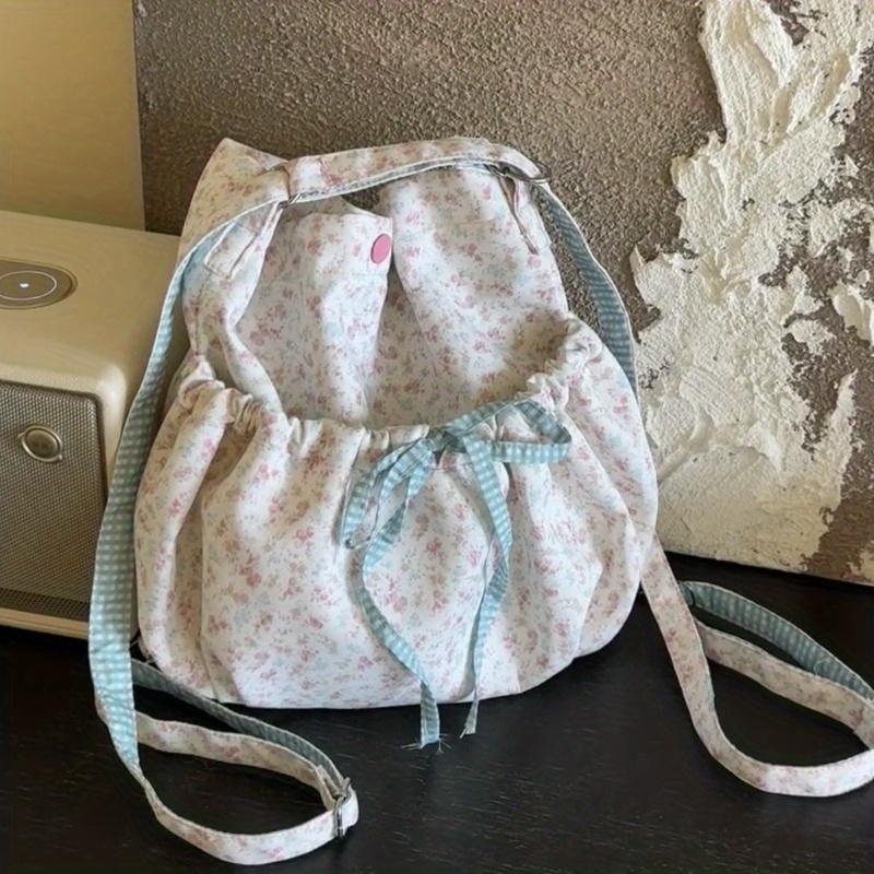 Women s Floral Print Crossbody Shoulder Bag - Adjustable Blue Straps, Snap Closure, Machine Washable Fabric