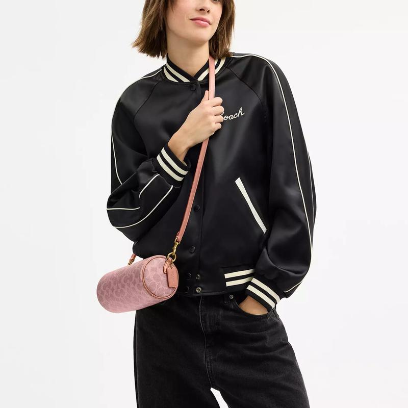 Coach Barrel 22 Presbyopia All-over Printed Metal Accessories Coated Canvas and Calfskin Crossbody Shoulder Bag Small Size Women's Pink