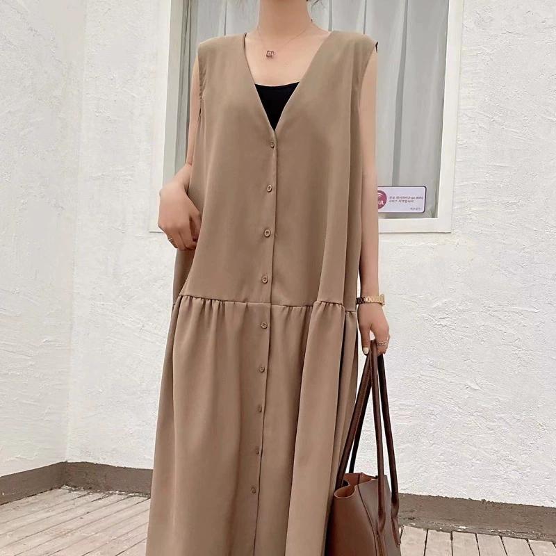 

Платье-жилет без рукавов с большим V-образным вырезом для женщин, повседневное платье в стиле пэчворк One size хаки