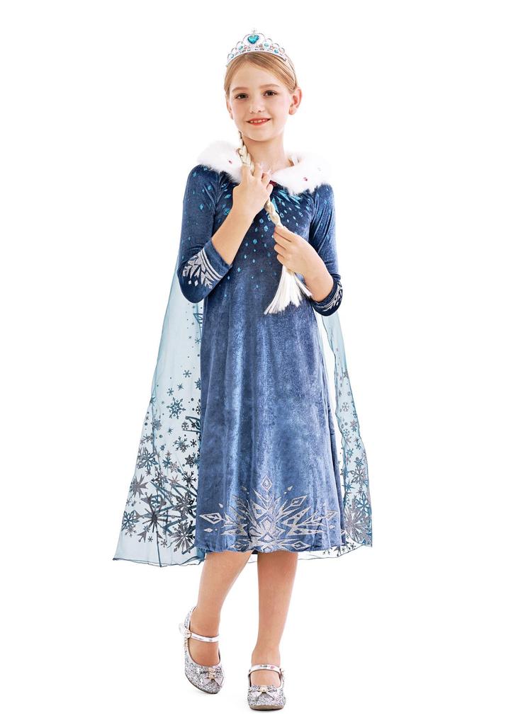 Velvet Elsa Princess Dress for Girls: Autumn/Winter Style with Puffy Skirt - Perfect for Performances and Christmas.