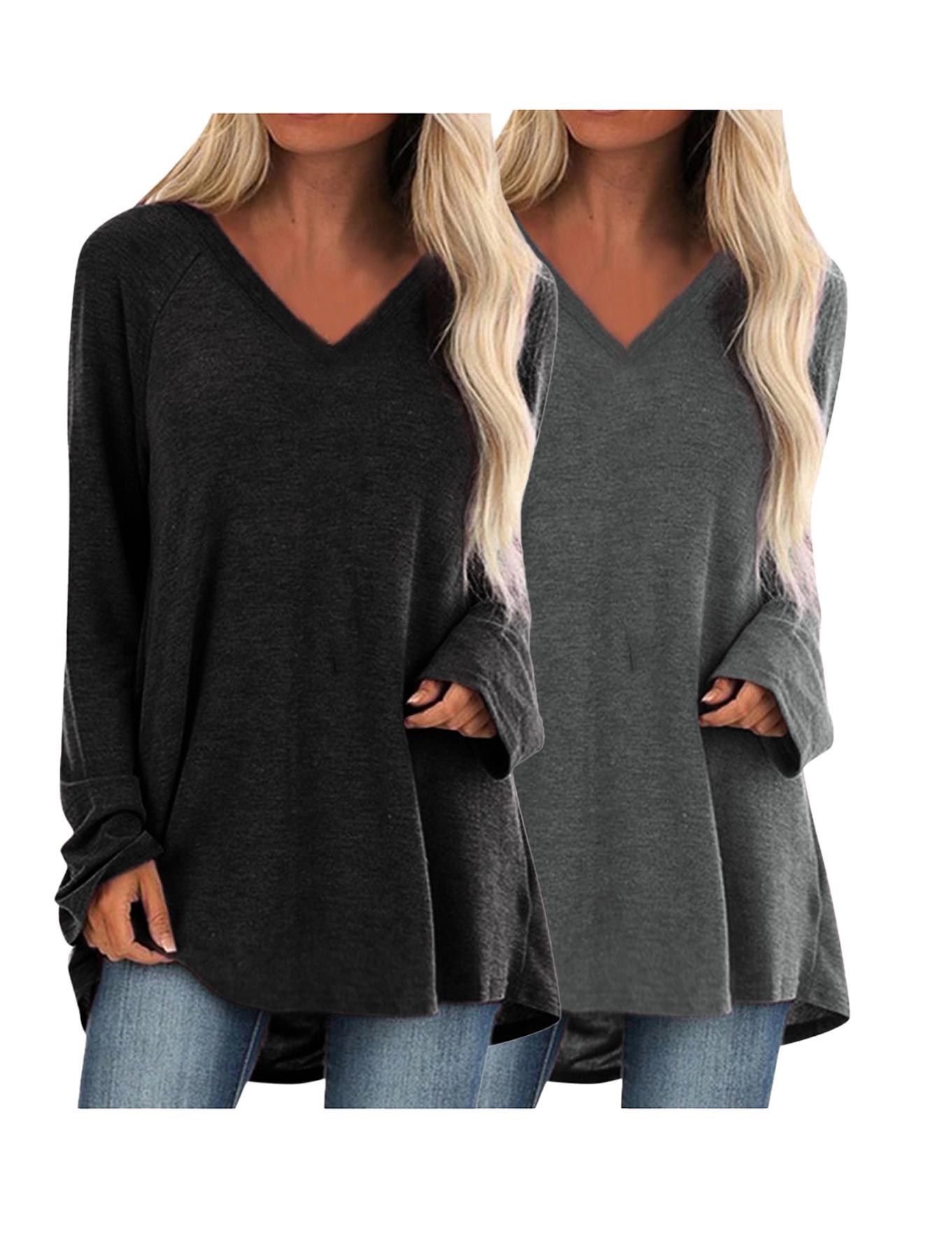 

Women s V-Neck Swallowtail Long Sleeve T-Shirt Set Extra Large серый/чёрный