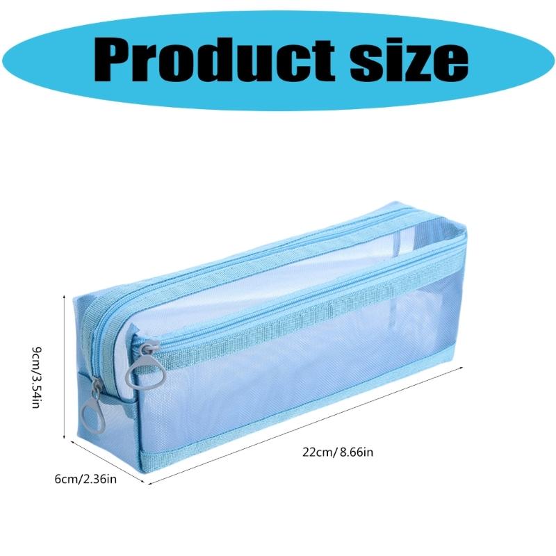 Clear Mesh Pencil Case Double Layer Pencil Pouches Large Capacity Pen Organizers Storage Bag Portable Makeup Storage Bag