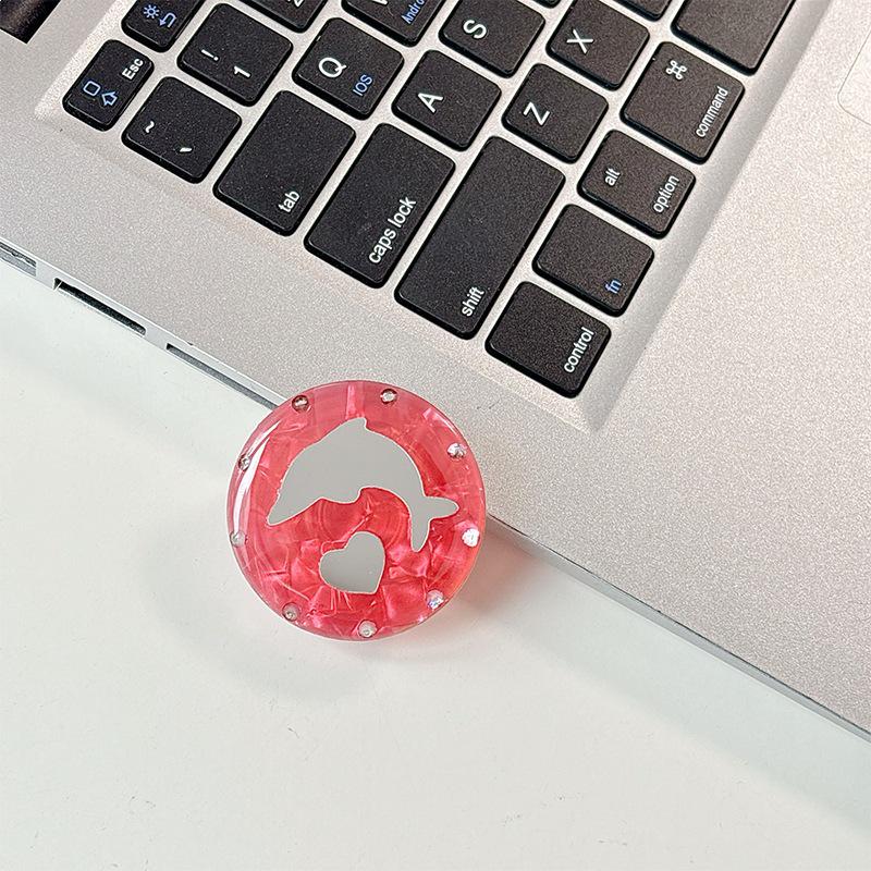 Rhinestone Dolphin Heart Mirror Magnetic Phone Holder - Stylish Desktop Accessory for Women