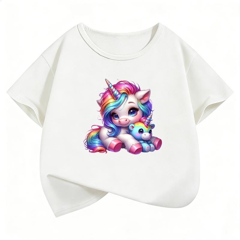 Funny Horse Unicorn Shirt Design T-Shirt Printed T Shirt Girls' Summer Kids Short Sleeve Tops T-Shirts Cute Boys Clothing