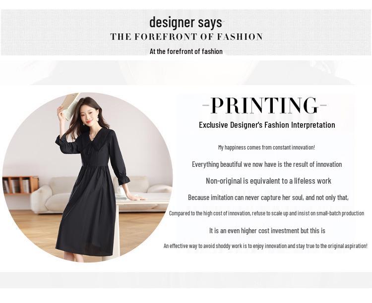 Elegantes Schwarz-Langes Kleid im Hepburn-Stil für den frühen Herbst mit Taillenbetonung