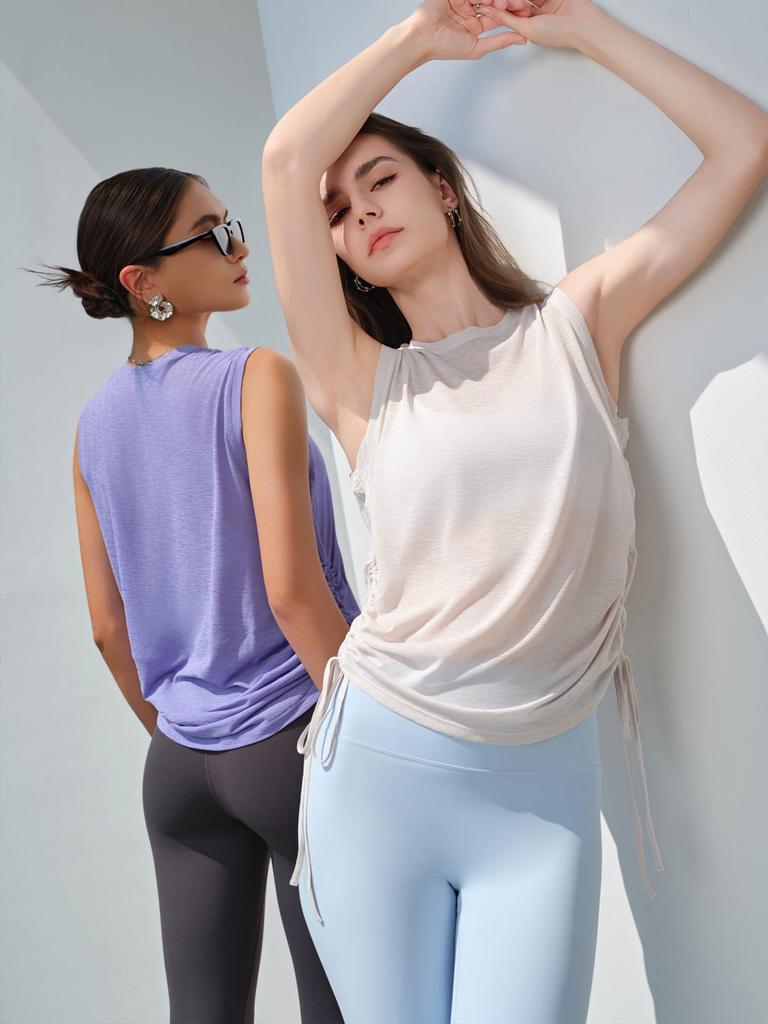 Women's Quick-Dry Sleeveless Yoga Vest: Spring/Summer Drawstring Sports Top