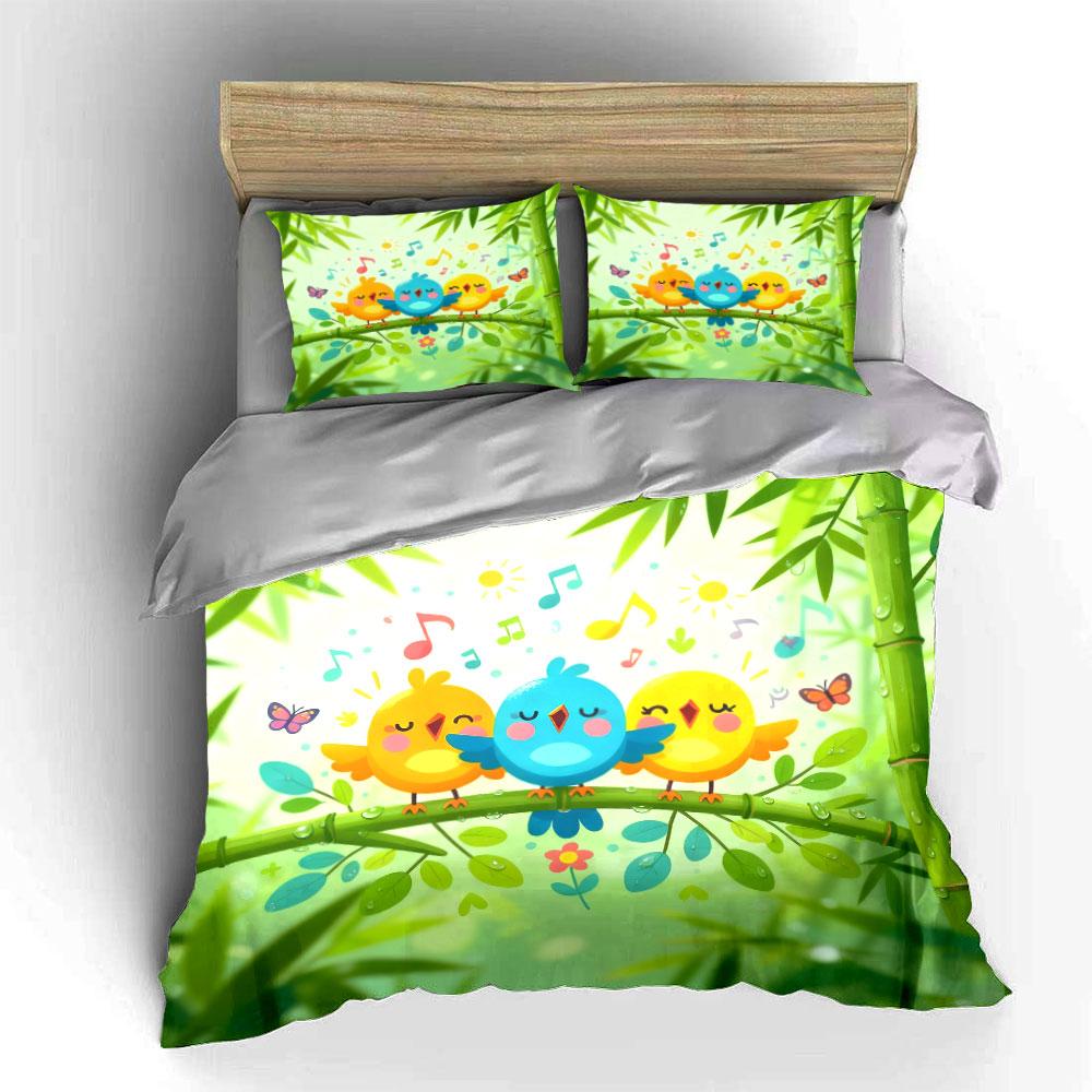 Cute Birds & Nature Decor Set Soft Comfortable Duvet Cover Bedding Set Included 1*Duvet Cover & 2*Pillowcases, Gift