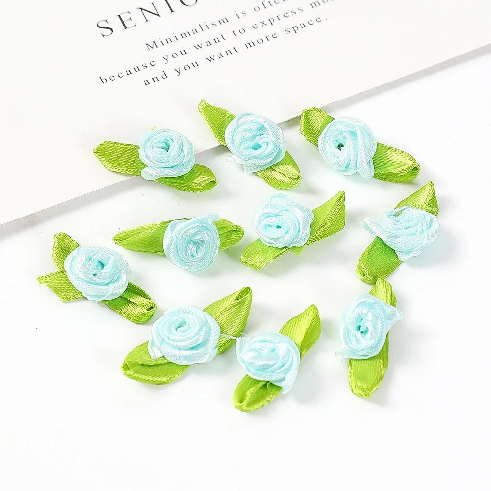 50/100PCS Mini Handmade Rose Flower Satin Ribbon Rosettes Fabric Appliques For DIY Wedding Decoration Craft Sewing Accessories