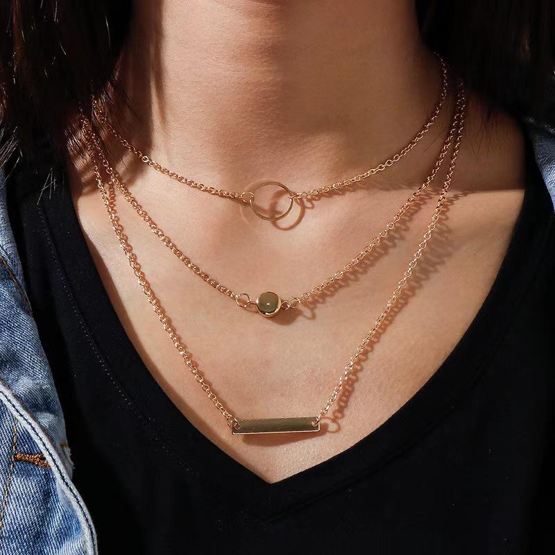 Boho Gold Color Multi-Layer Round Piece Long Necklace for Women Vintage Geometric Metal Round Bead Tassel Necklace Jewelry Gifts