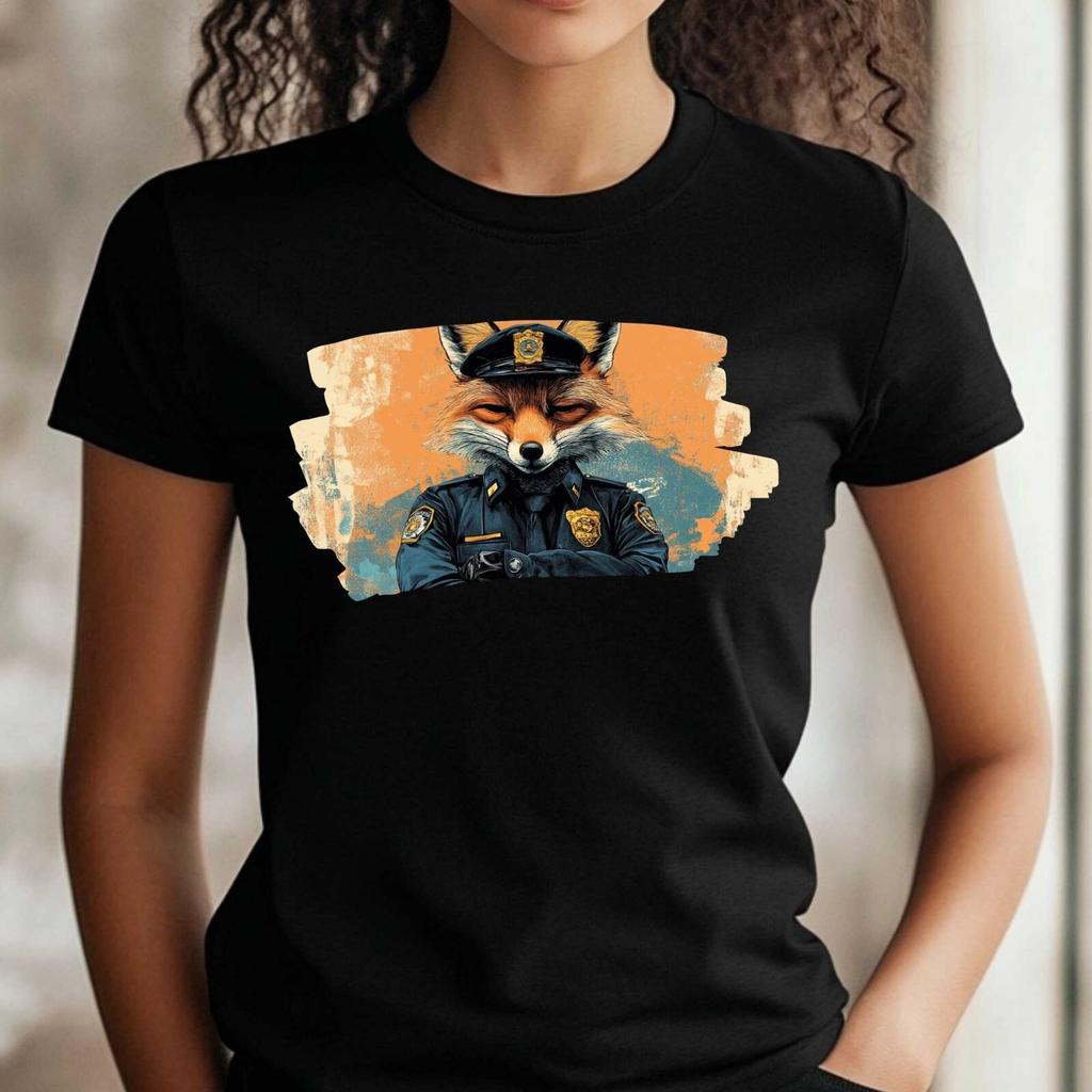 T-Shirt Frauen Fuchs als Polizist Motiv Baumwolle Größe XS bis 3XLWird in neuem Fenster oder Tab geöffnet