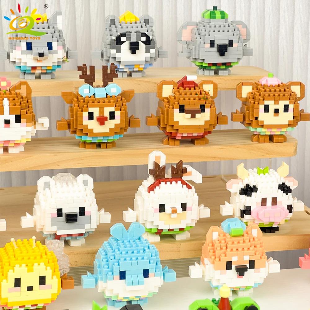 HUIQIBAO MOC Tier Mikro-Baustein Mini Niedlich 3D Diamant Modellstein DIY Stadtbau Spielzeug für Kinder Schreibtischdekoration