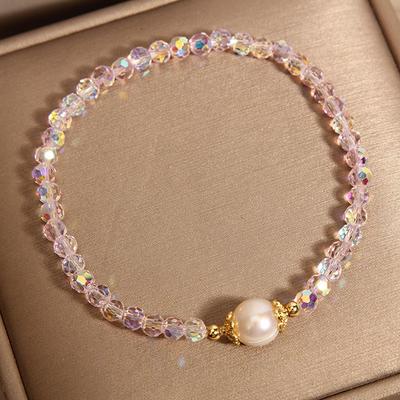 ZAKOL Rosa Schwarzes Kristall Zirkon Perlenarmband für Frauen Mädchen Sommermode Dopamin Y2K Zirkon Accessoires
