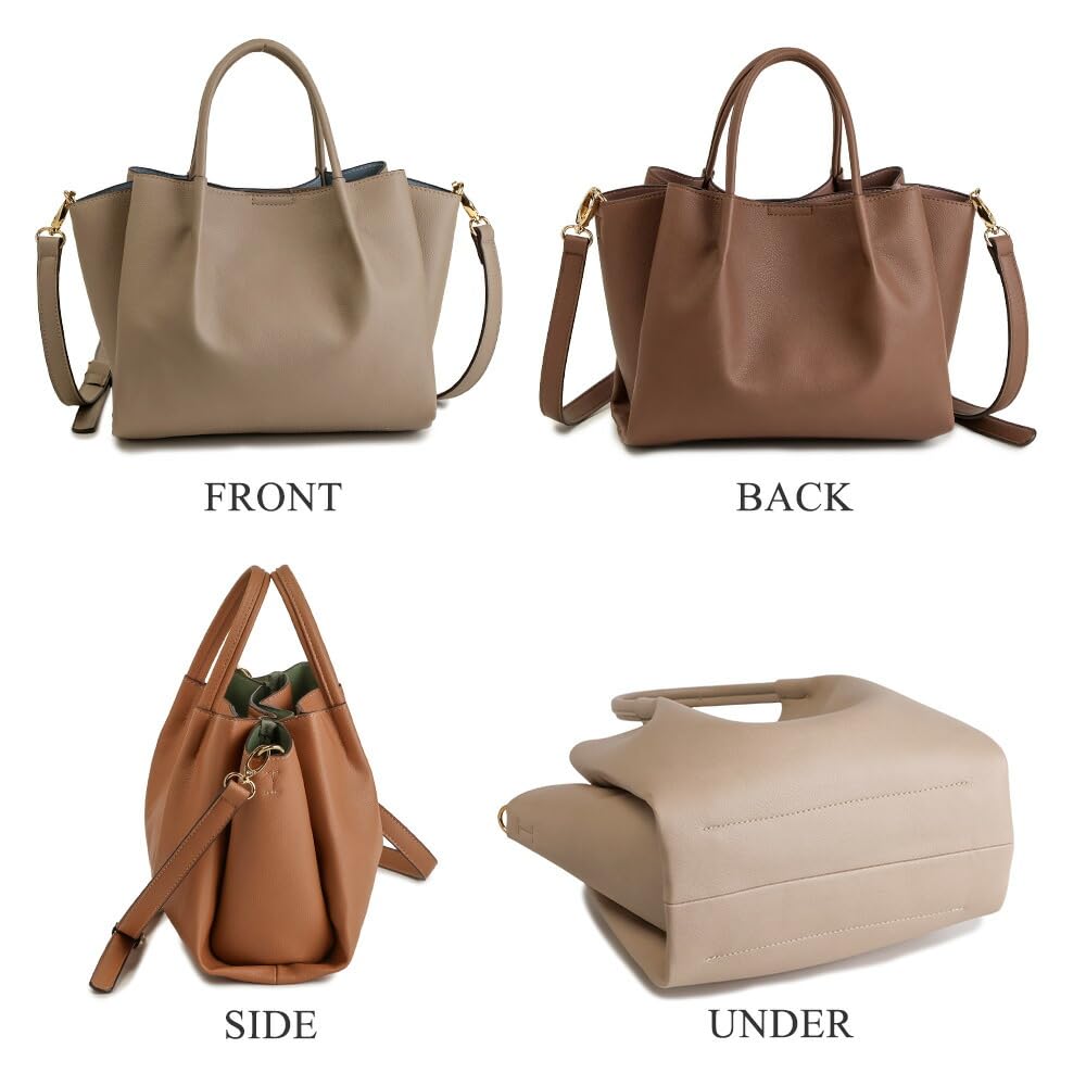 Pragma Shoulder Tucked Lightweight Synthetic Leather Women's Bag, Crossbody, Adult, Lightweight, 2-Way Tote, Handle, Elegant, (Camel)