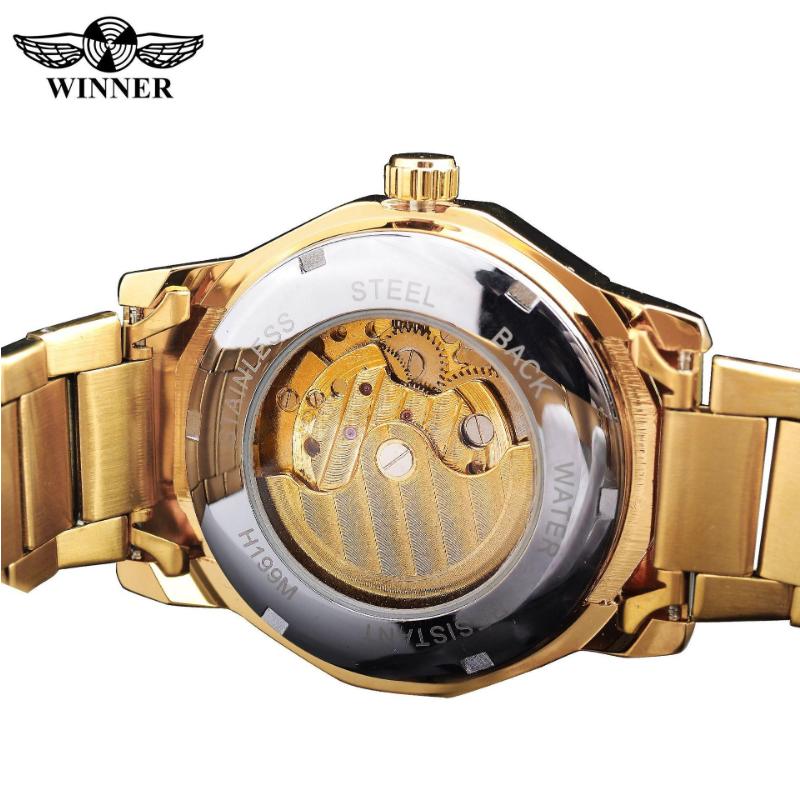 WINNER Men's Skeleton Automatic Mechanical Watches Polygonal Hollow Bottom Self Winding Wristwatch Stainless Steel Waterproof Luminous Watches for Men
