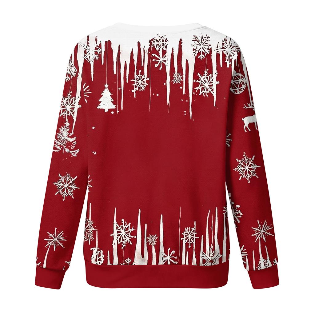 Women's Casual Long Sleeve Christmas Print Neck Top