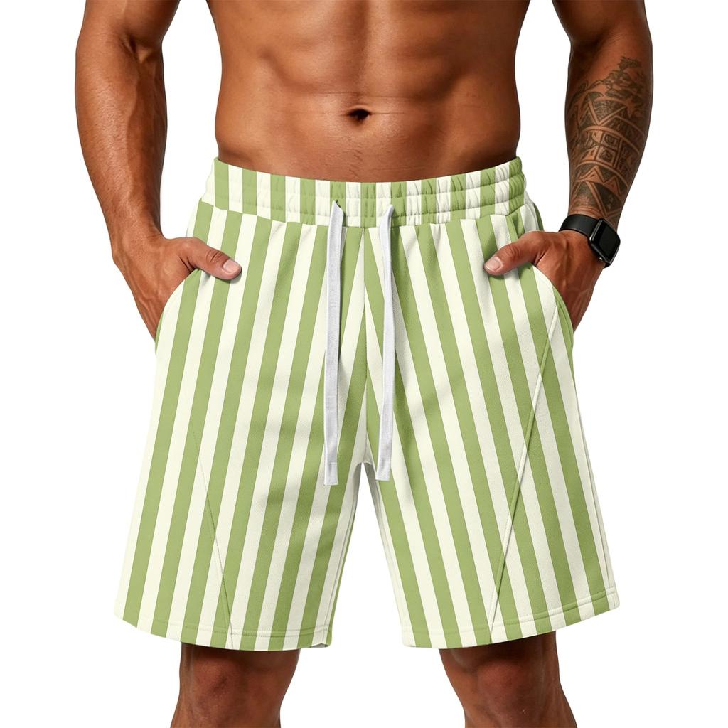 Herren Gestreifte Print Locker Trainings-Gym-Strandshorts mit Taschen und verstellbarem Kordelzugbund