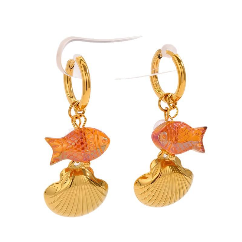 Stainless Steel Earrings with Ocean-themed Pearl Pendants. Sea Star and Dolphin Shell Titanium Steel Earrings for Decoration.