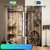 Retro Wooden House Pattern Printed Curtains, Pole Bag Curtains, Home Decoration, Room Decoration