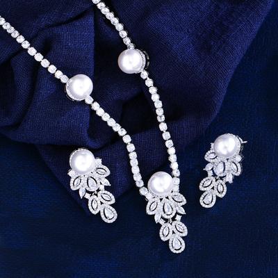 Haute Couture Pearl Necklace Earrings Set Dress Wedding Dinner Accessories Necklace Earrings Set Chain