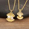 Nidin Elegant Shell Shape Inlaid Pearl Zircon Pendant Necklace For Women Female Compact Exquisite Clavicle Chain Jewelry Gifts