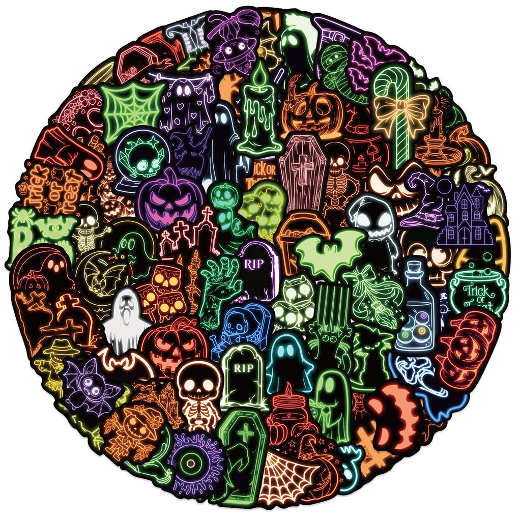 50/100PCS Halloween Neon Theme Sticker Graffiti DIY Kids Toys Phone Notebook Luggage Motorcycle Laptop Fridge Decals Stickers